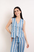Camiseta sin mangas Ana de lino azul