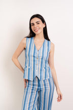 Camiseta sin mangas Ana de lino azul
