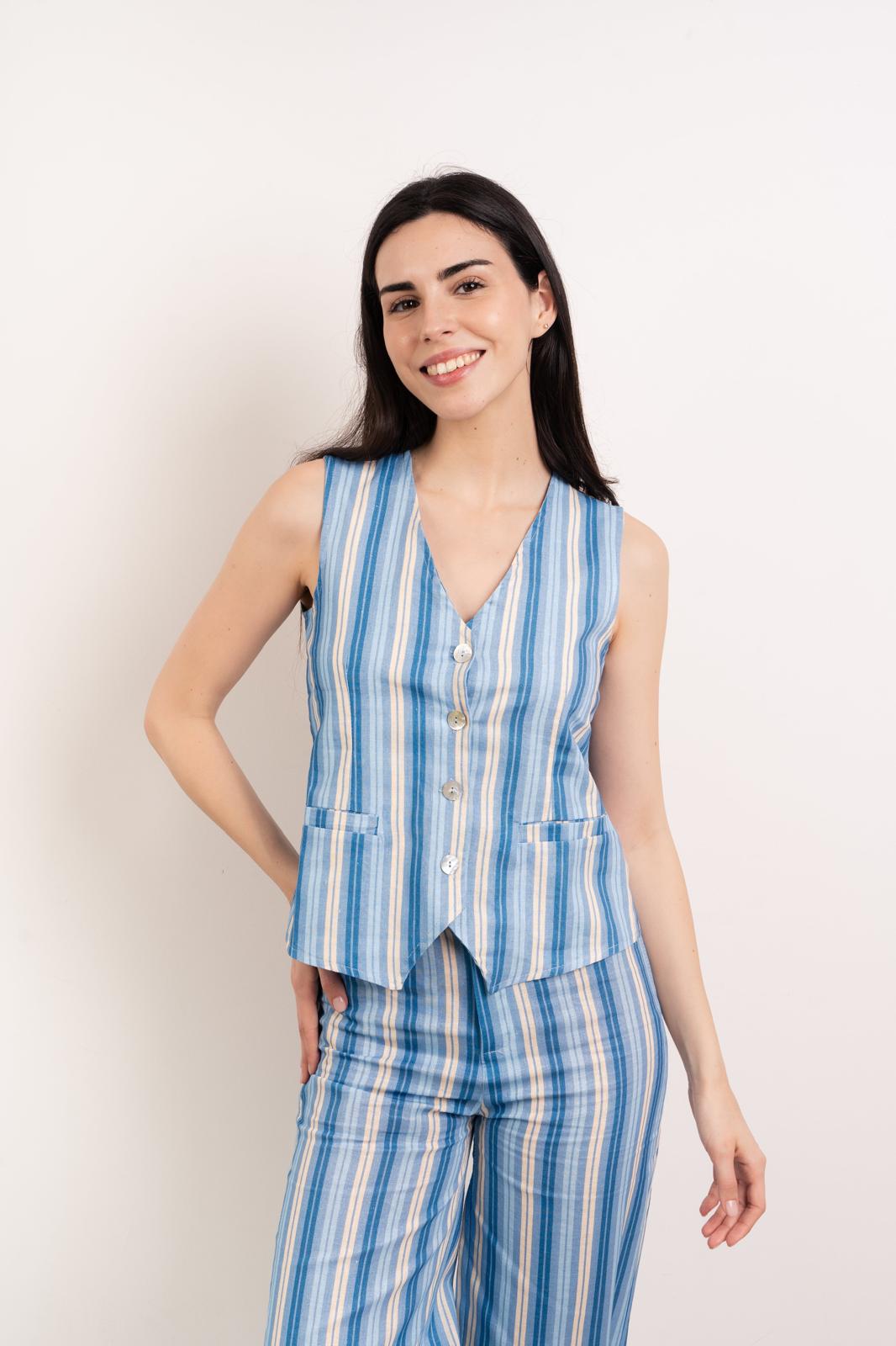 Camiseta sin mangas Ana de lino azul