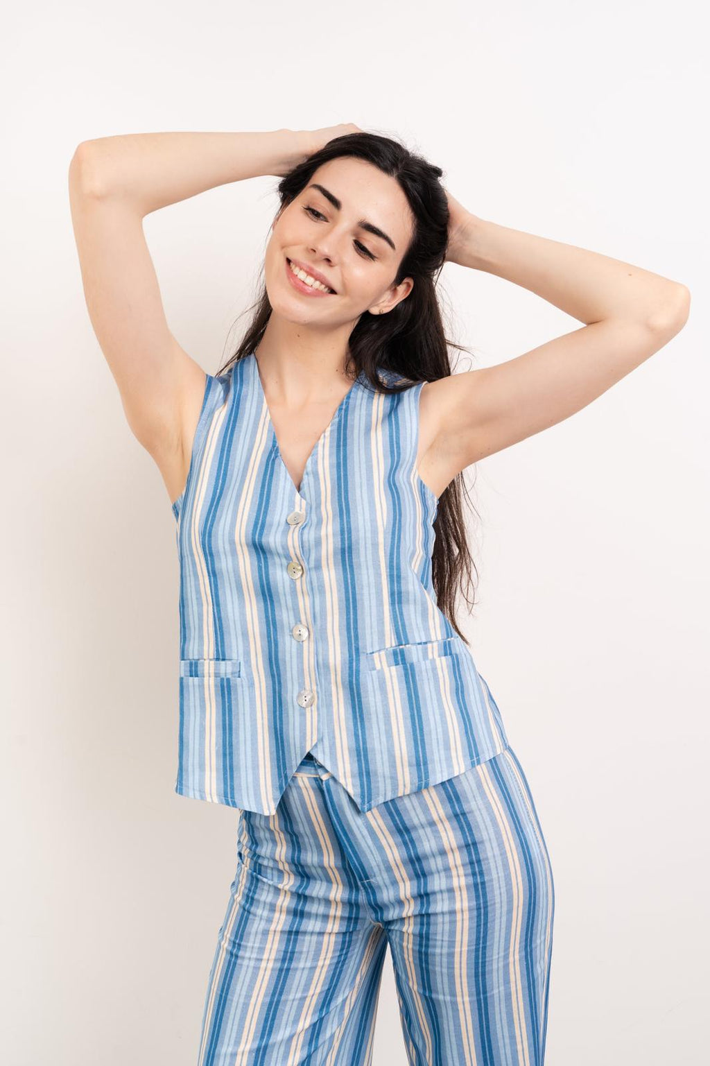Camiseta sin mangas Ana de lino azul