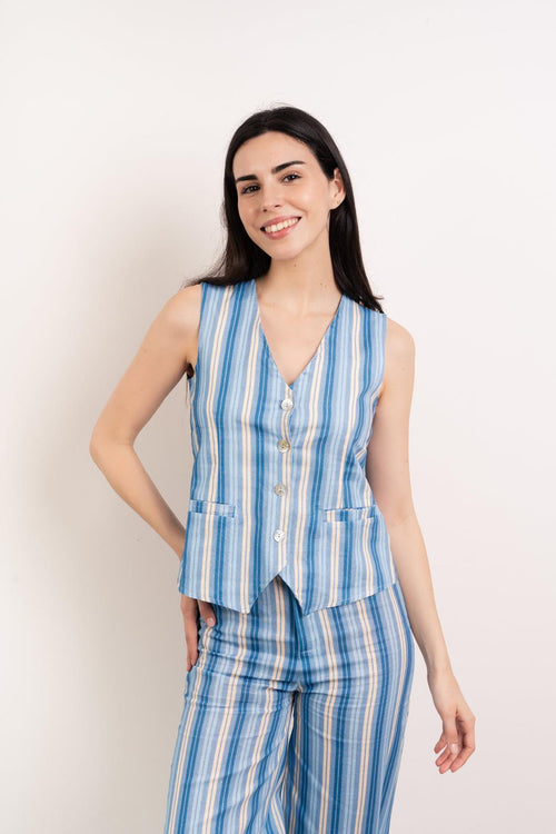 Camiseta sin mangas Ana de lino azul