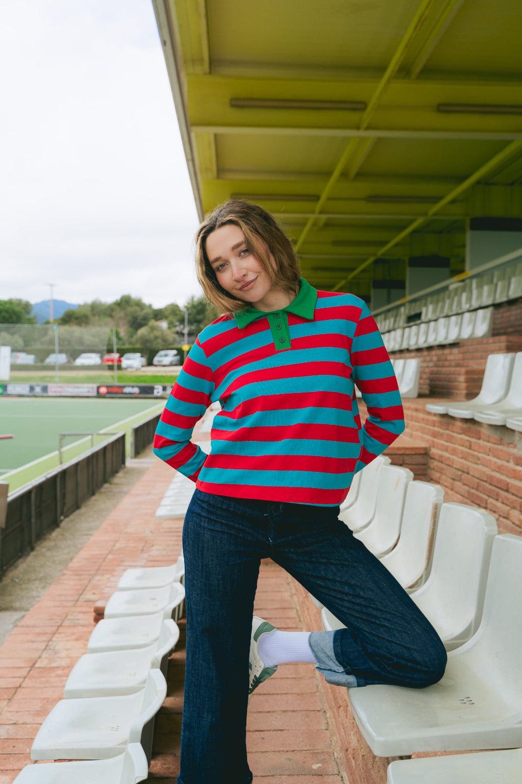 Polo Filipa rojo y aguamarina