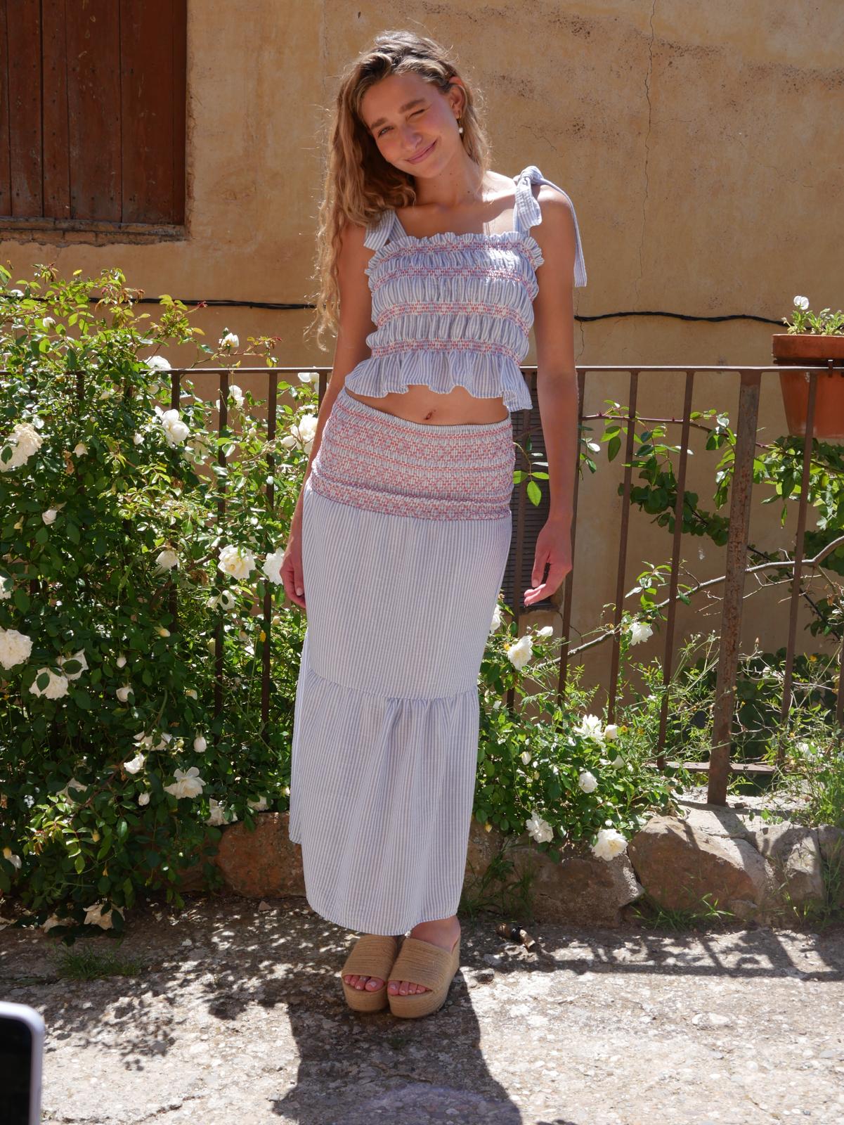 Jupe Lina Rayures Bleu Ciel