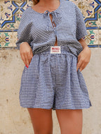 Navy Blue Maria Gingham Shorts