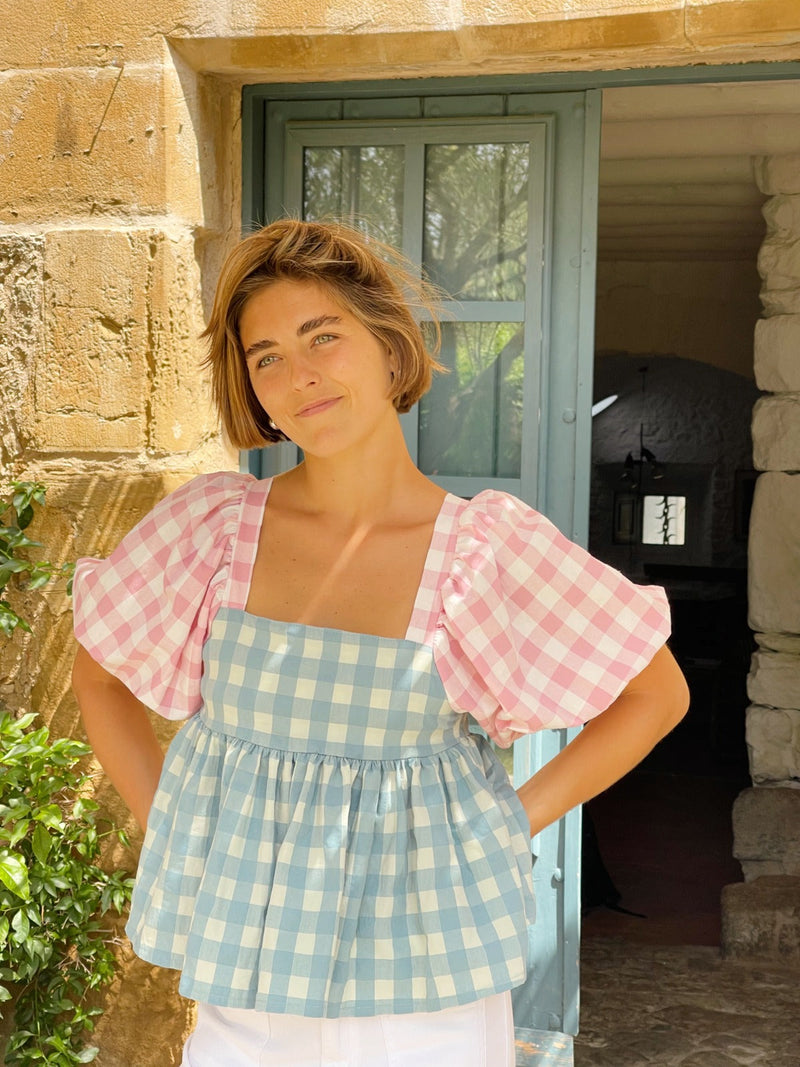 Chemisier Rose Et Bleu Maca