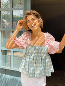 Chemisier Rose Et Bleu Maca