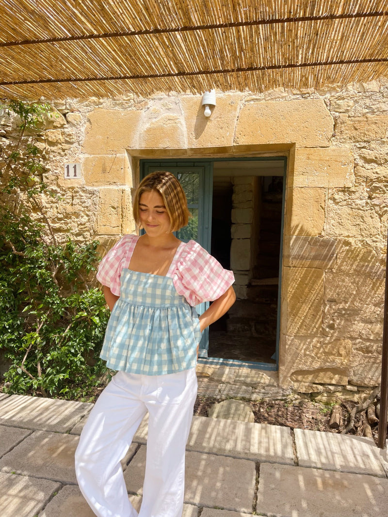 Chemisier Rose Et Bleu Maca