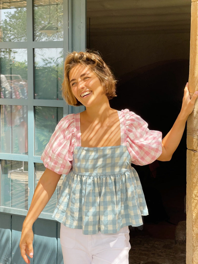 Chemisier Rose Et Bleu Maca