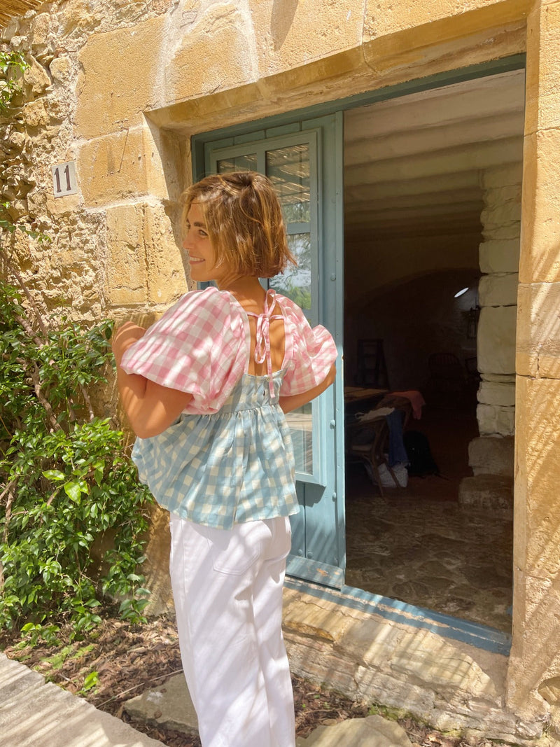 Chemisier Rose Et Bleu Maca