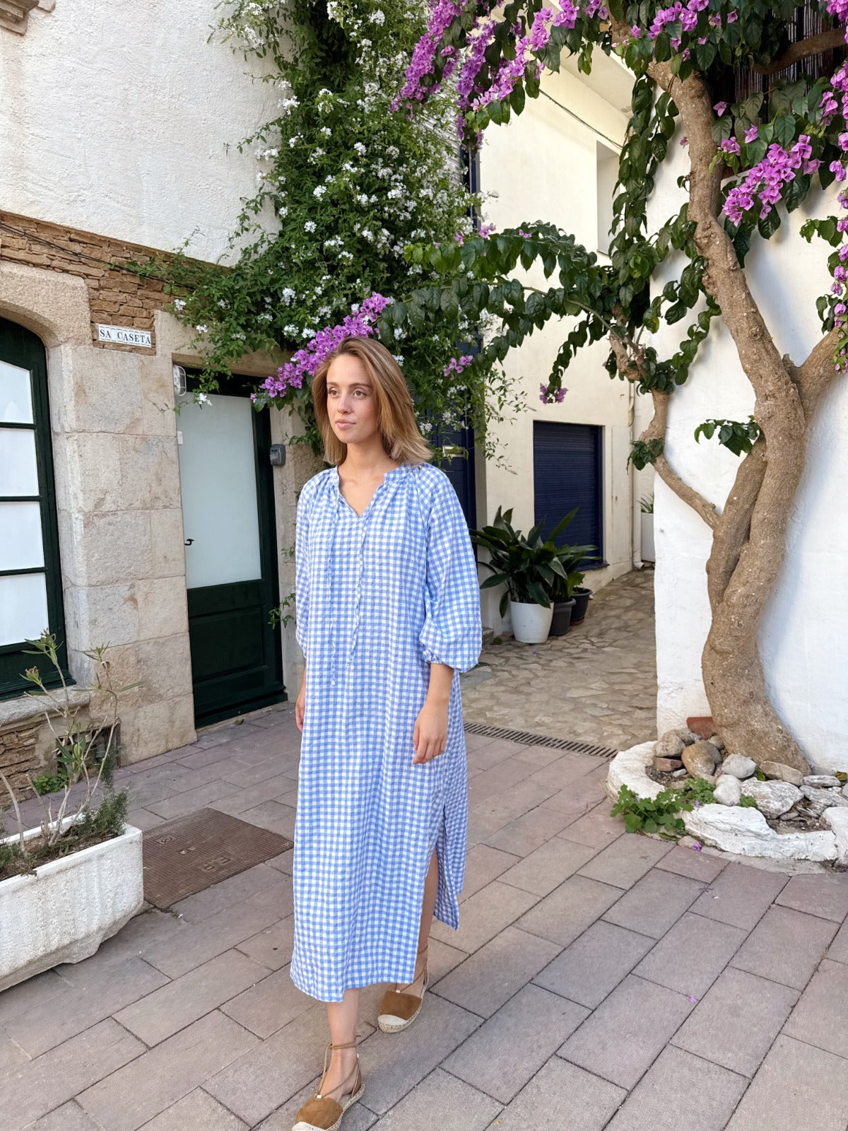 Vestido Matilde Vichy Celeste