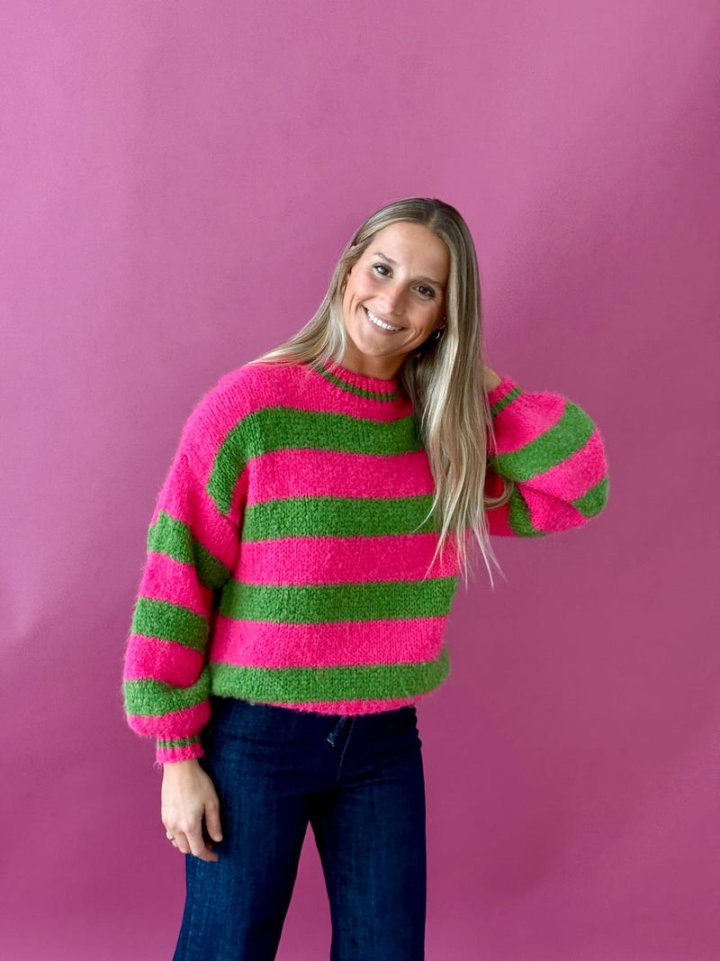 Pull Jersey Aura Fucsia Y Verde
