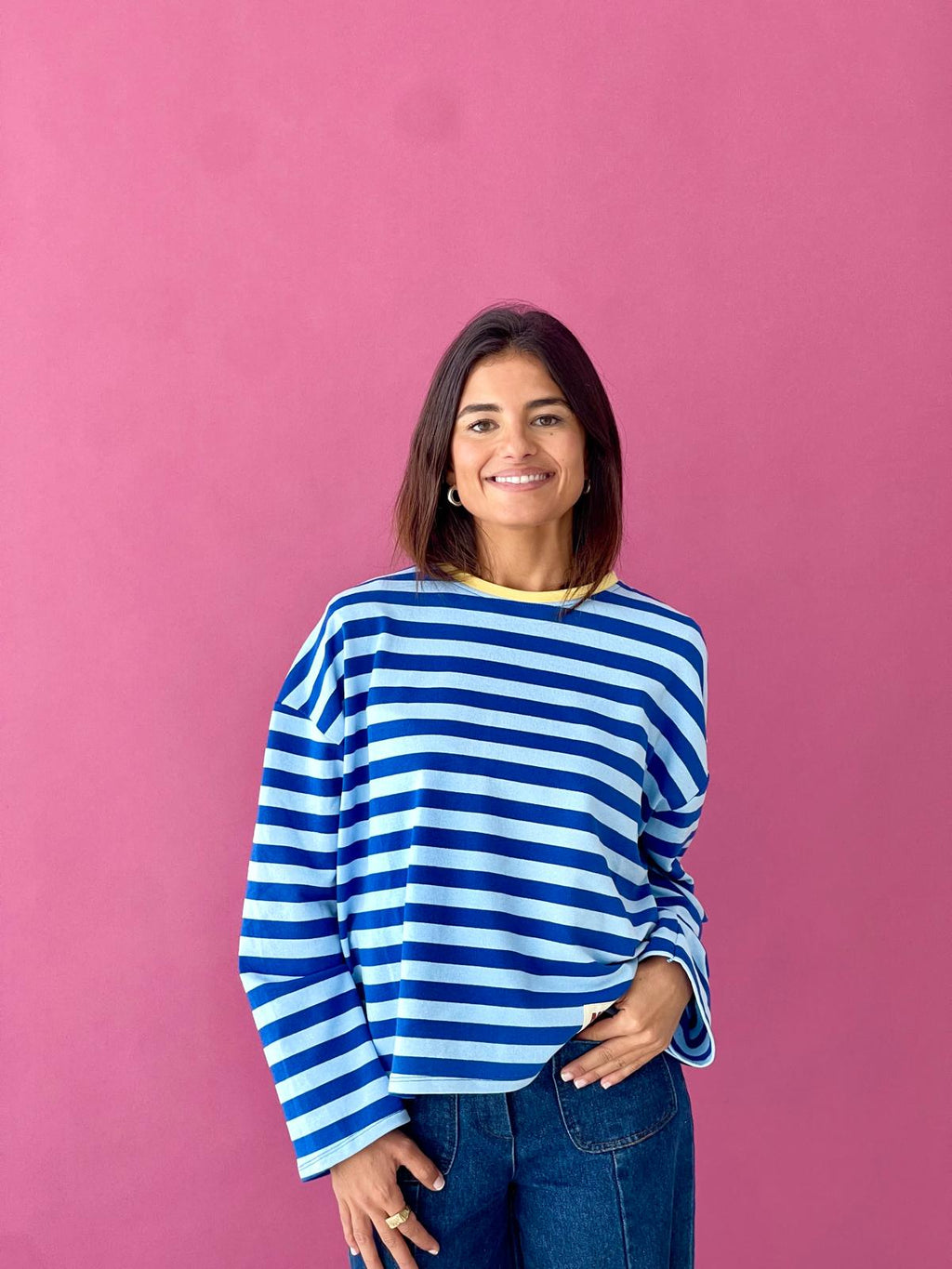 Camiseta Nuria Azul Y Amarillo
