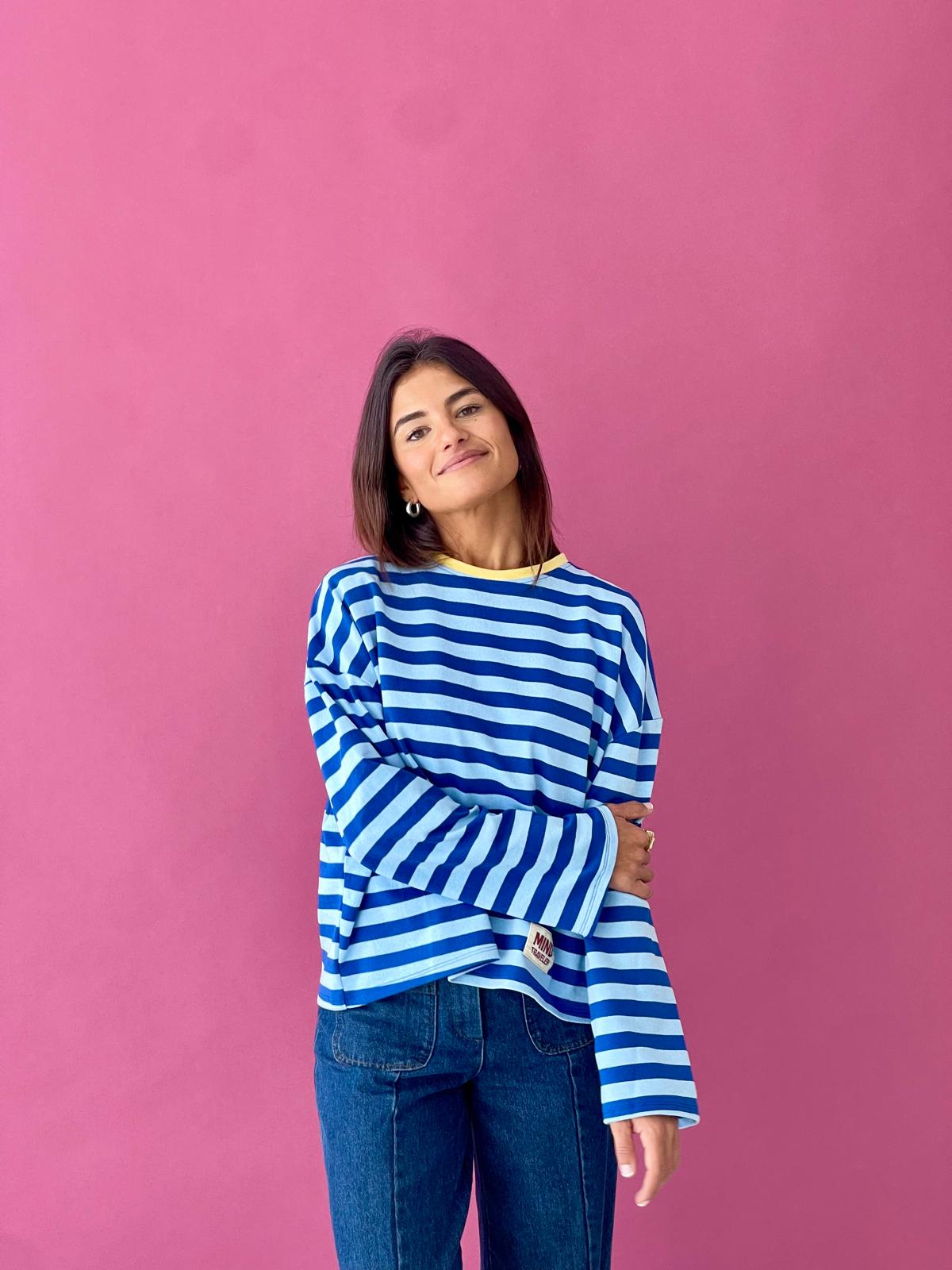Camiseta Nuria Azul Y Amarillo