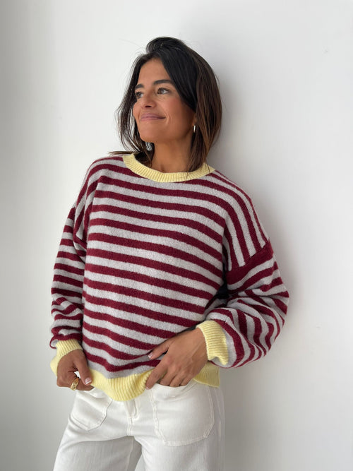 Pull Jersey Pia Burgundy Y Gris