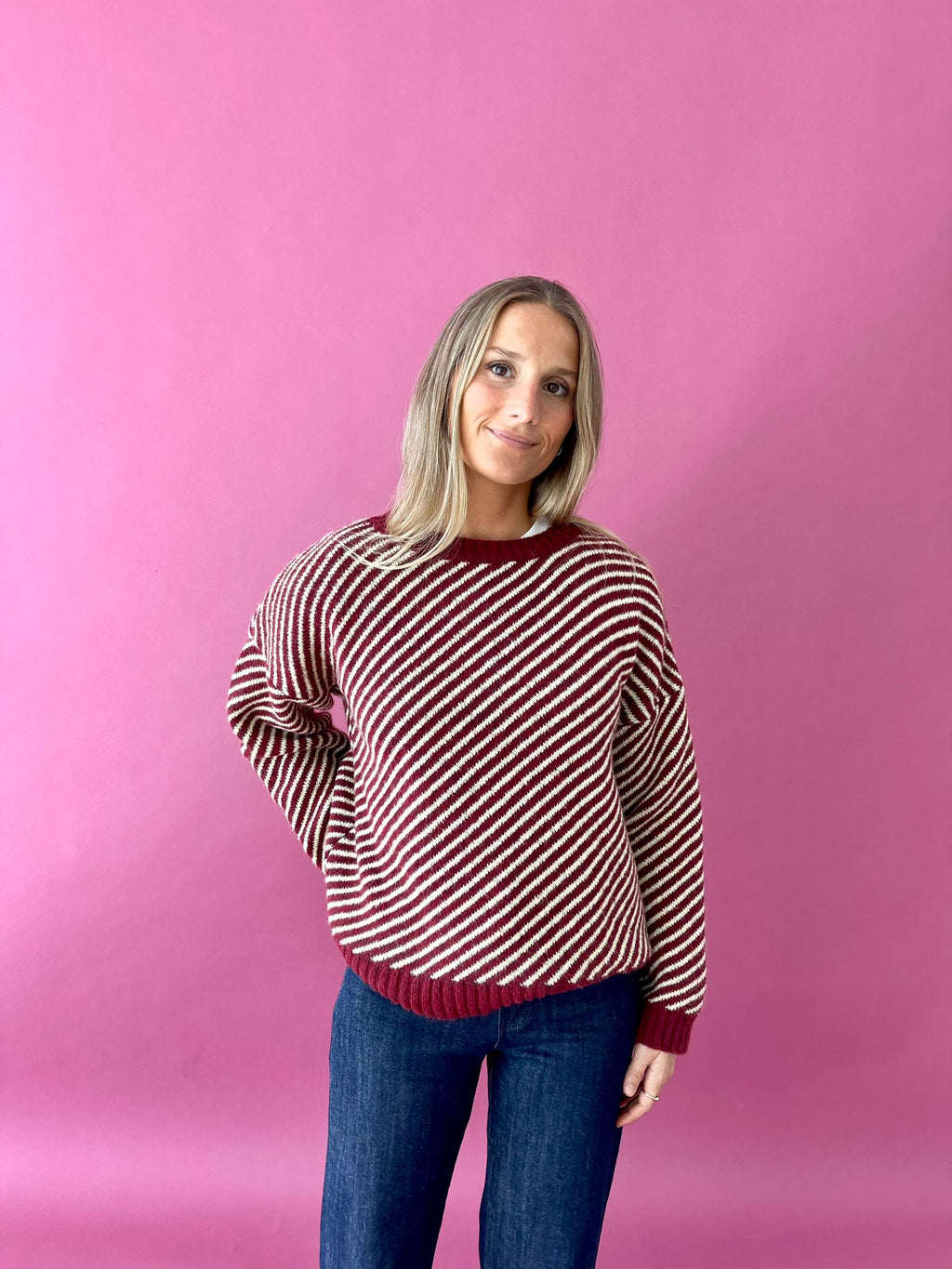 Suéter De Jersey Laura Borgoña Y Amarillo