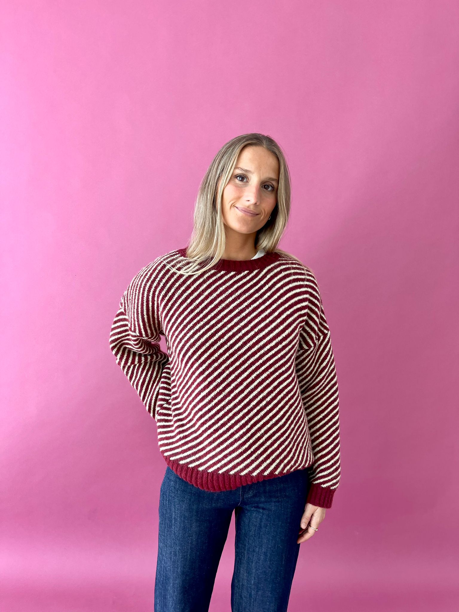 Suéter De Jersey Laura Borgoña Y Amarillo