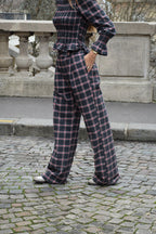 Pantalón Alia Cuadros Gris Y Rojo