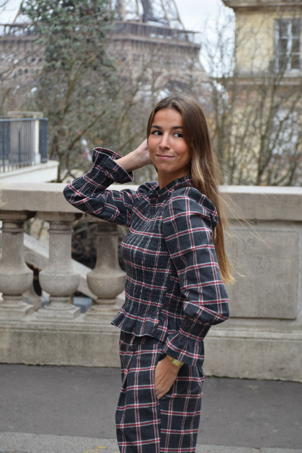 Camisa Chía Alia Cuadros Gris Y Rojo