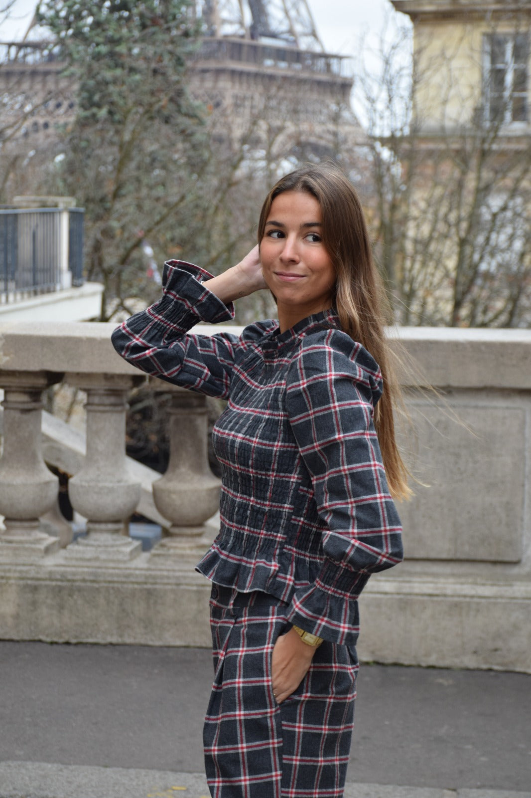 Camisa Chía Alia Cuadros Gris Y Rojo