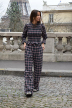 Pantalón Alia Cuadros Gris Y Rojo