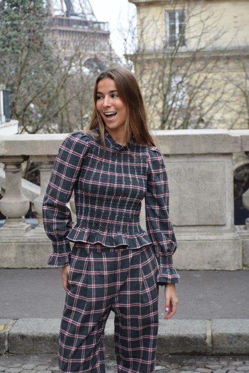 Camisa Chía Alia Cuadros Gris Y Rojo