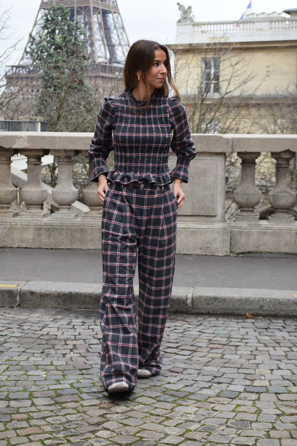 Camisa Chía Alia Cuadros Gris Y Rojo