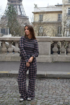 Pantalón Alia Cuadros Gris Y Rojo