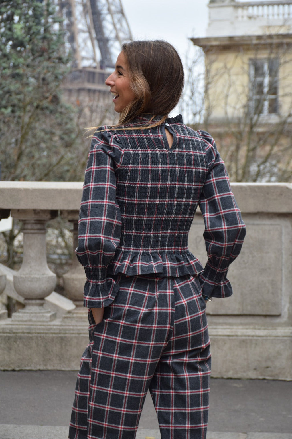 Camisa Chía Alia Cuadros Gris Y Rojo