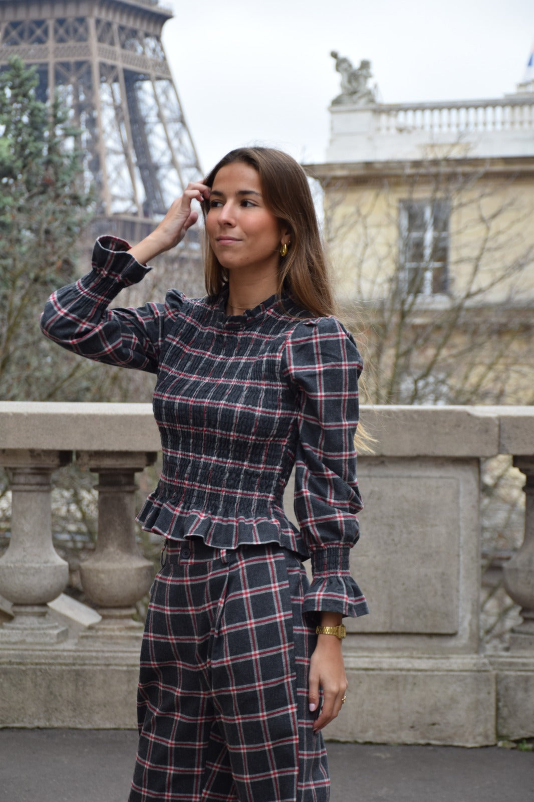 Camisa Chía Alia Cuadros Gris Y Rojo