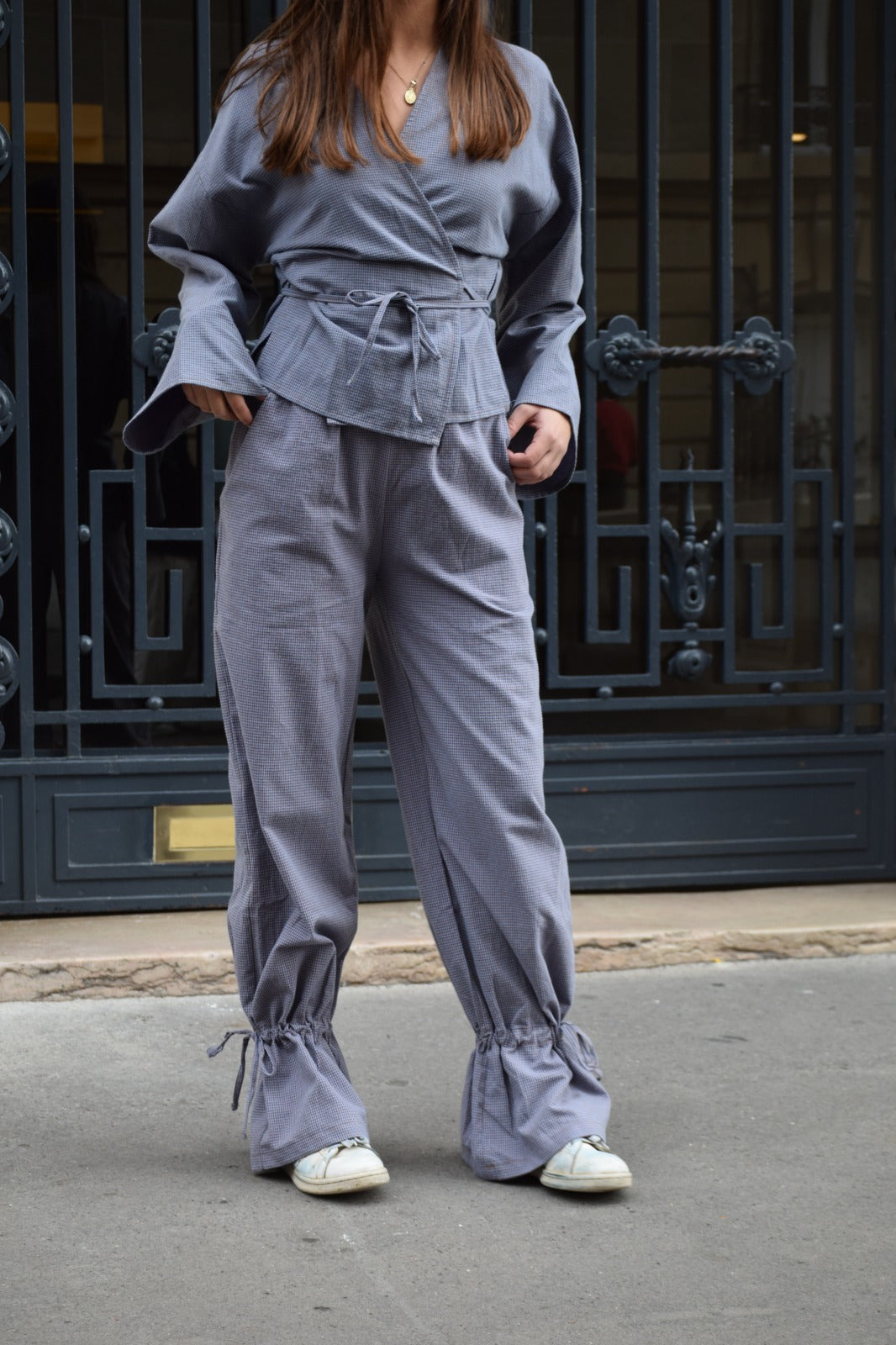 Pantalón Alea Vichy Azul Y Marrón