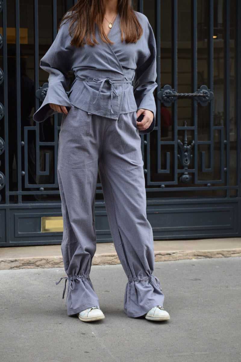 Pantalon Alea Vichy Azul Y Marrón