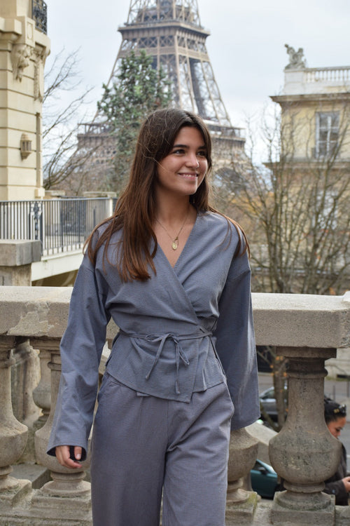 Top Alea Vichy Azul Y Marrón