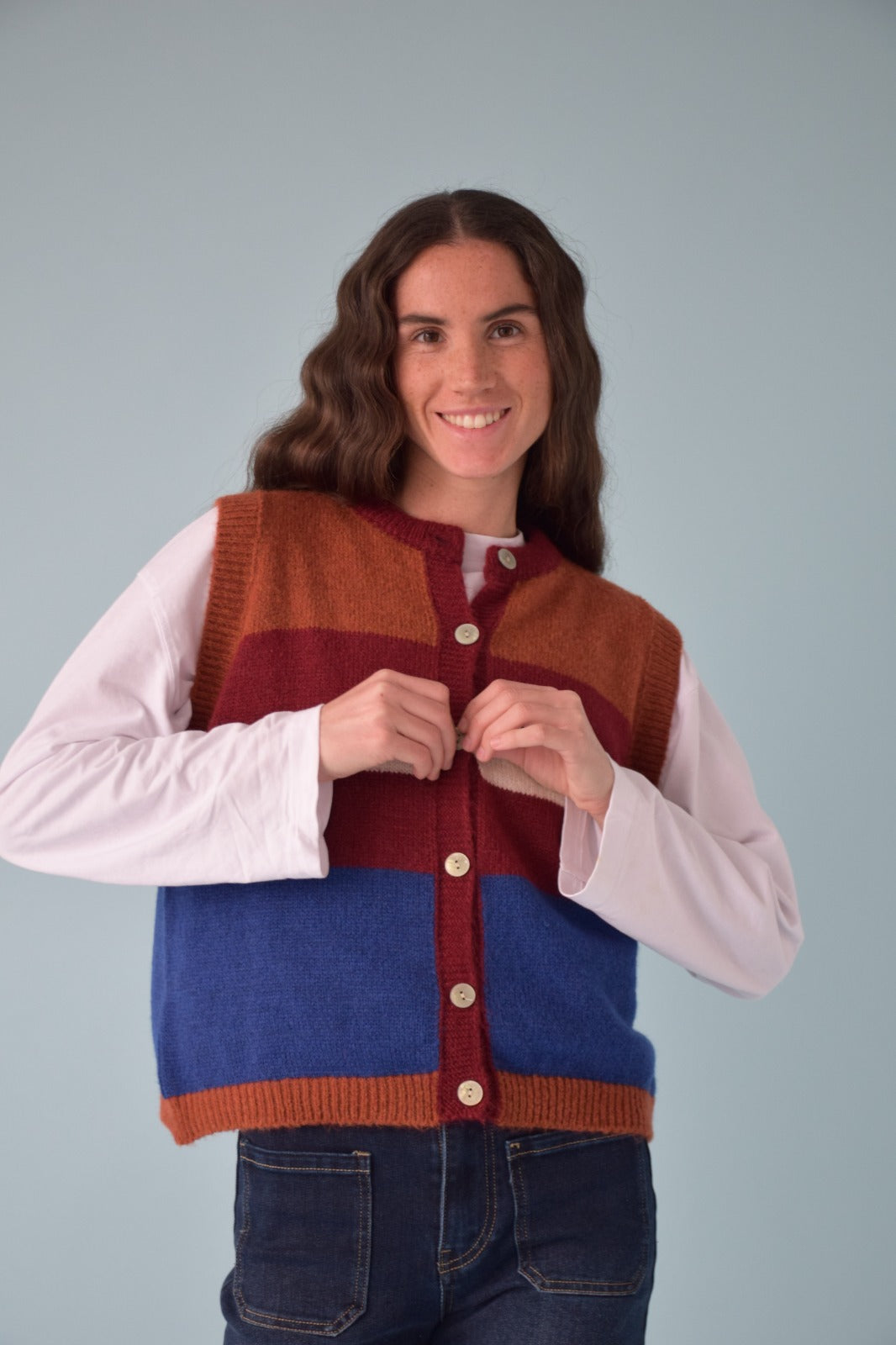 Emilia Blue and Terracotta Vest