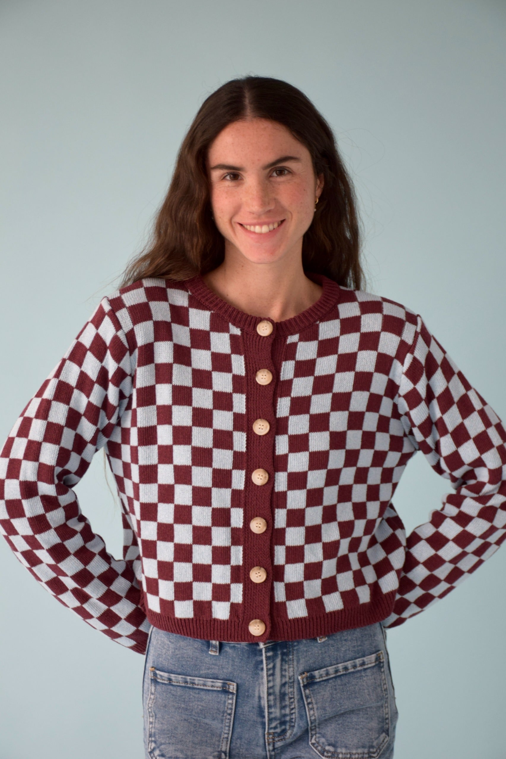 Martina Burgundy and Light Blue Cardigan