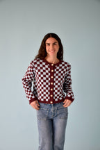 Martina Burgundy and Light Blue Cardigan