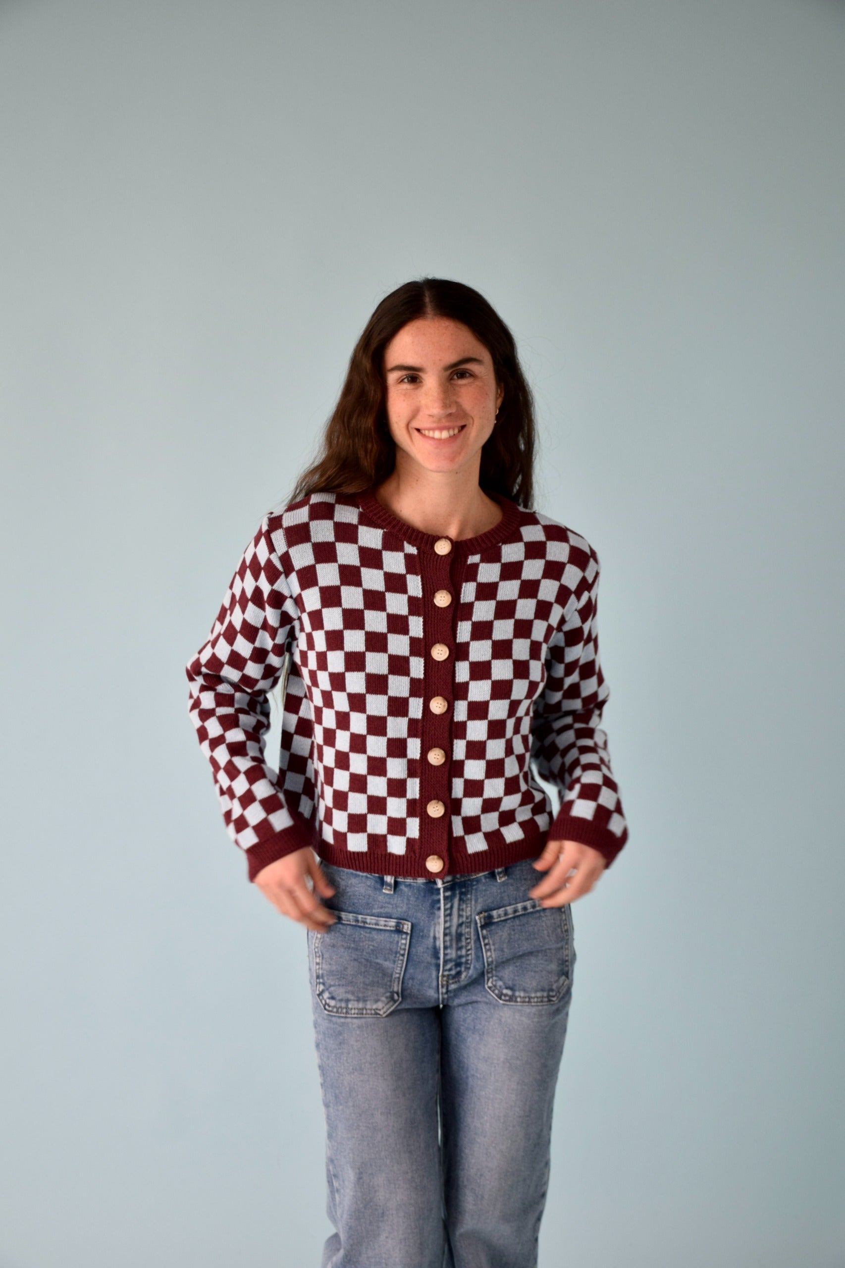Martina Burgundy and Light Blue Cardigan