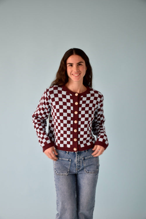 Martina Burgundy and Light Blue Cardigan