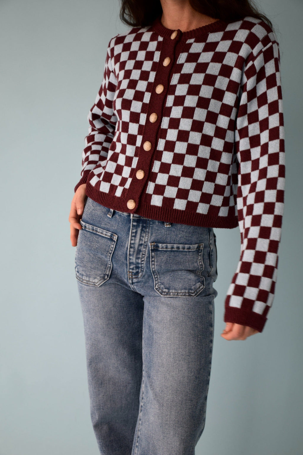 Martina Burgundy and Light Blue Cardigan
