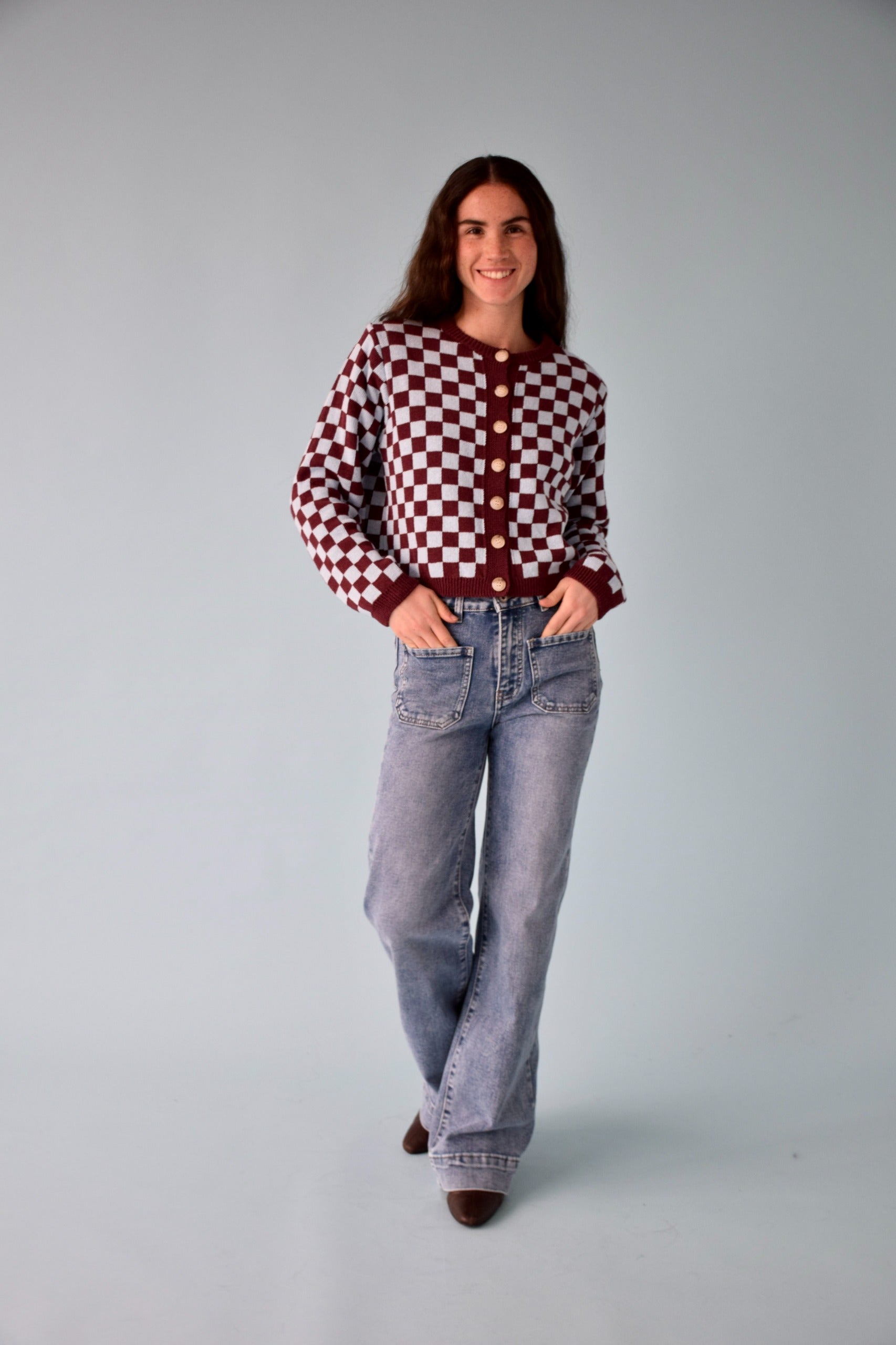 Martina Burgundy and Light Blue Cardigan