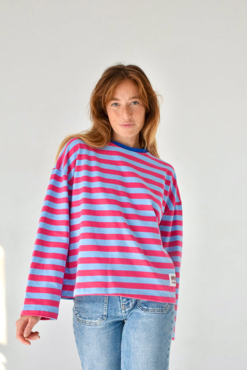 Núria T-Shirt Light Blue and Fuchsia