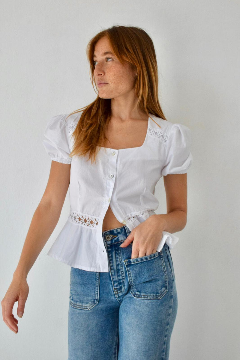 Blouse Roma Blanche Manga Corta