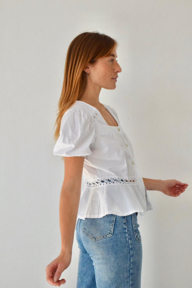Blouse Roma Blanche Manga Corta