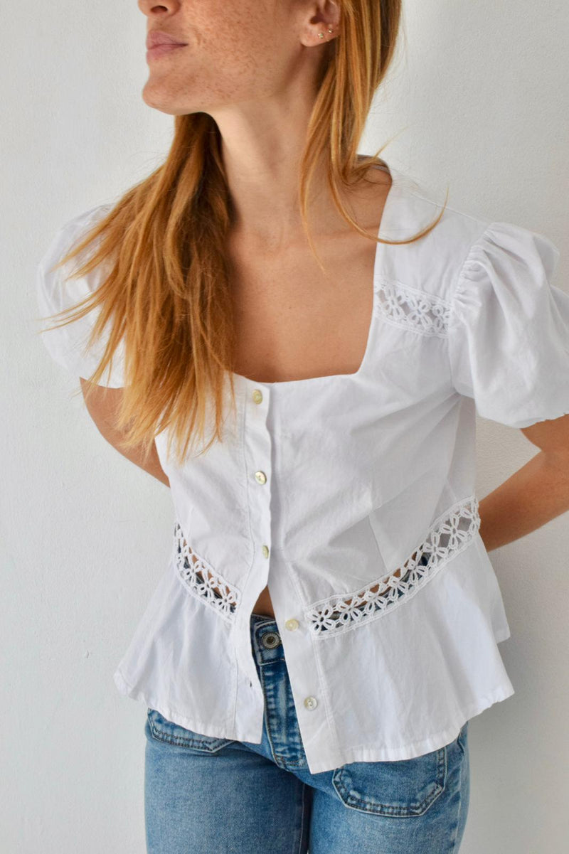 Blouse Roma Blanche Manga Corta
