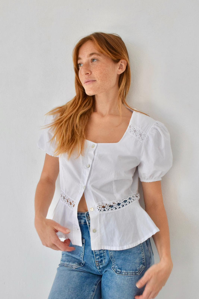 Blouse Roma Blanche Manga Corta