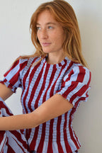Blouse Chía Rayas Burgundy and Light Blue Manga Corta