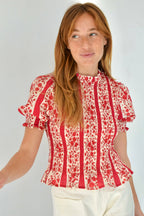 Chía Flores Blouse Red Manga Corta