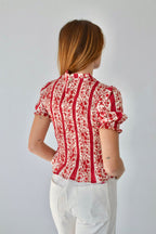 Chía Flores Blouse Red Manga Corta