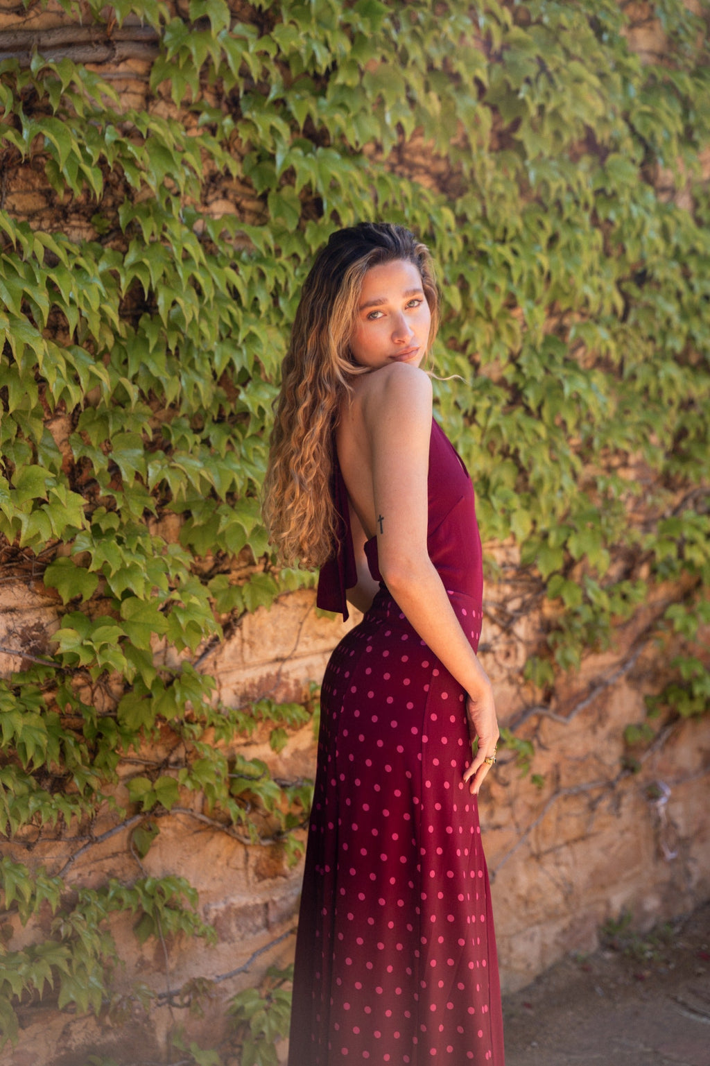 Vestido Kala Topos Burdeos