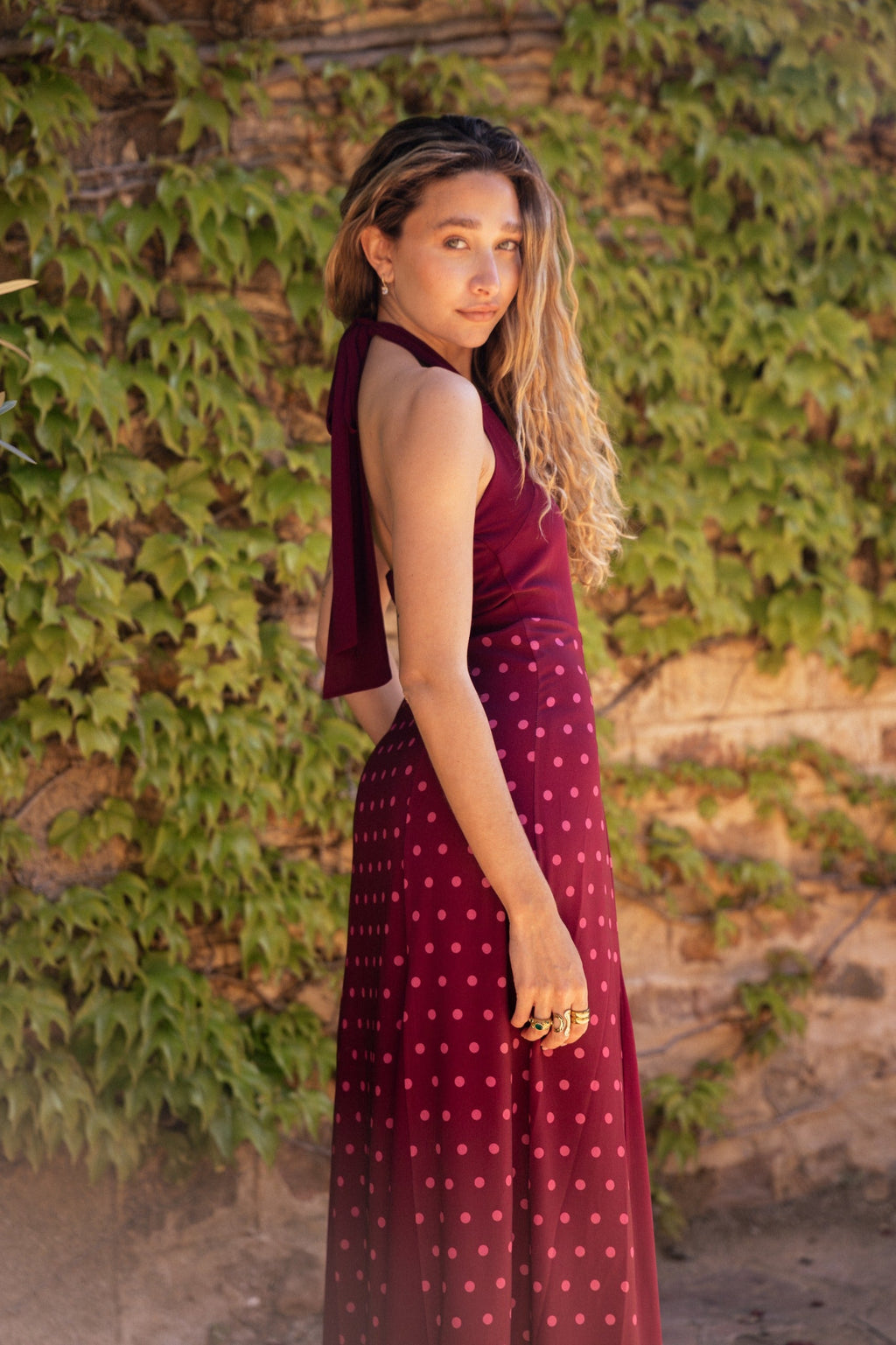 Vestido Kala Topos Burdeos