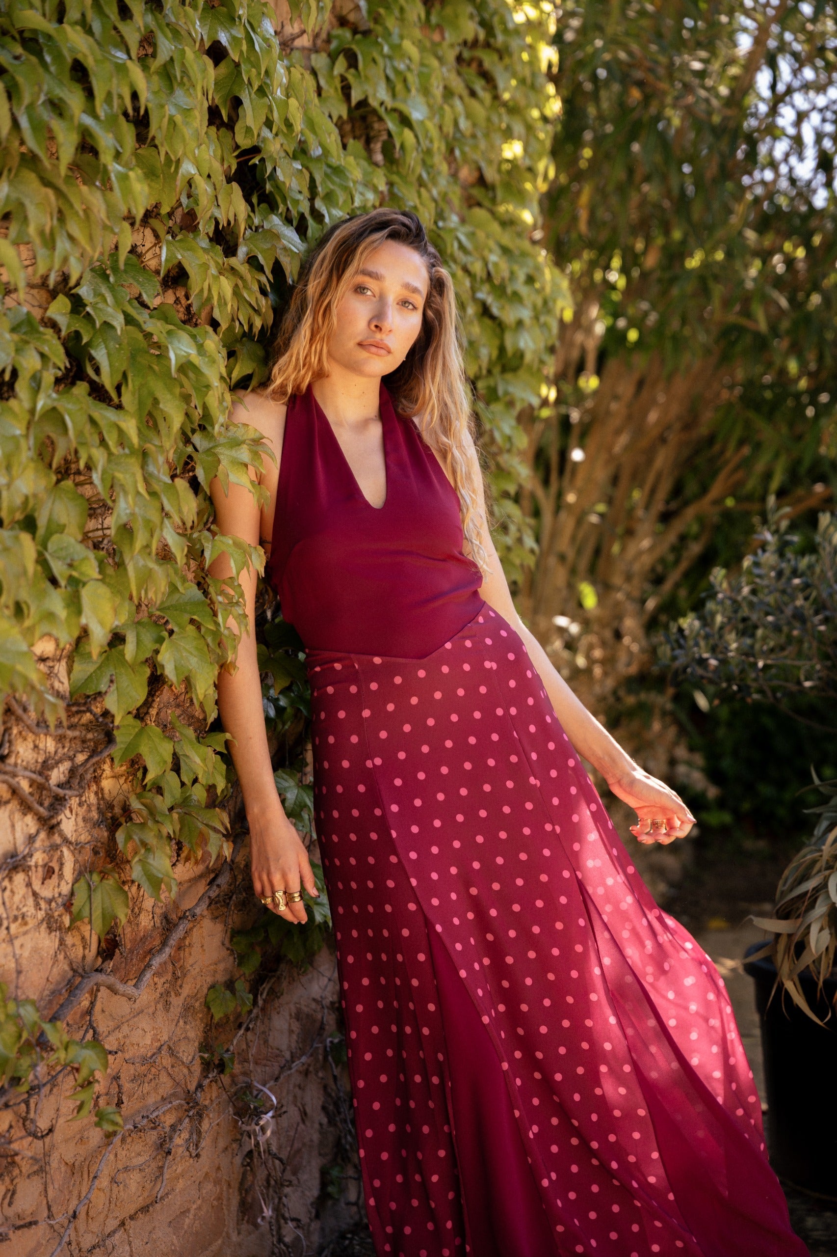 Vestido Kala Topos Burdeos